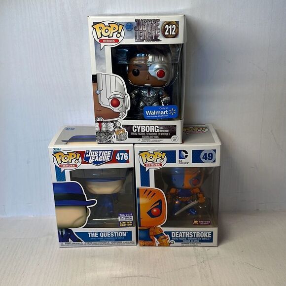 Funko Pop! DC Heroes Justice League CYBORG #212 The Question #476 Deathstroke #4 - Picture 1 of 8